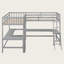 Lit mezzanine simple en forme de L avec 2 bureaux encastrés, structure en bois massif, lits simples, espace d'étude et de rangement - Conception moderne peu encombrante-1715531191