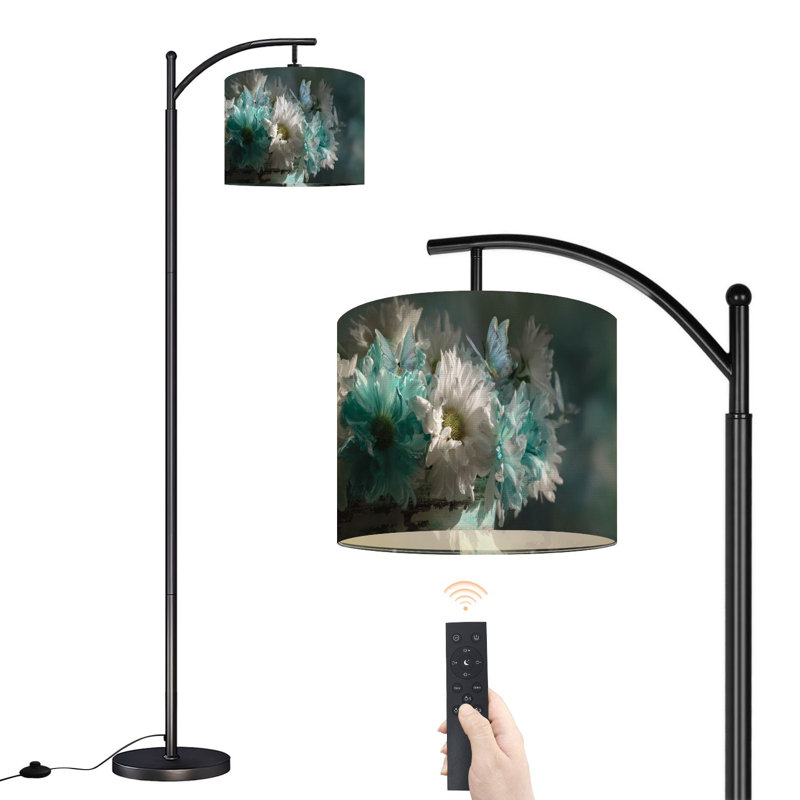 Lampe sur pied à arc avec abat-jour réglable marguerites rétro fleurs bleu sarcelle vase rustique Peaceful Morning Mood lampe sur pied 3 températures de couleur à haut gradateur avec interrupteur au pied pour chambre