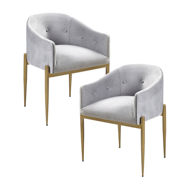 Chaises de baril en velours avec pieds en métal doré vieilli