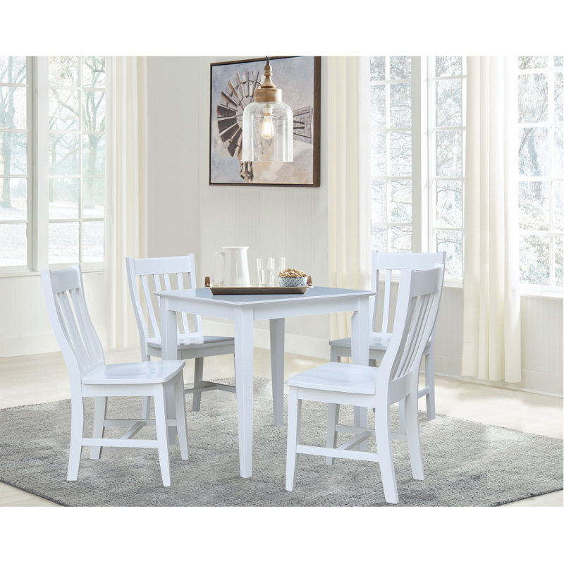 Dolline Solid Wood Dining Set, White, 5 Pieces: 1 Table, 4 Chairs
