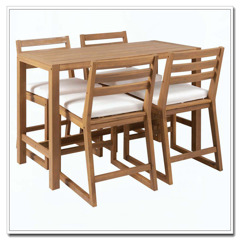5-Piece Rustic Patio Bar Set, Light Teak
