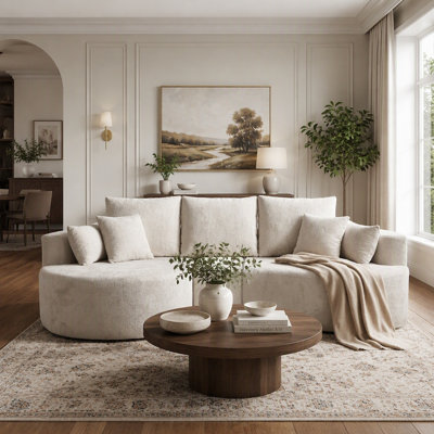 Ensemble de canapé modulaire incurvé en chenille avec méridienne et mousse haute élasticité pour un confort de salon ultime