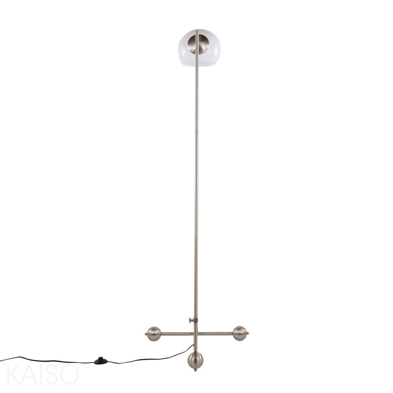 Lampe sur pied contemporaine en nickel brossé Eileen avec abat-jour en plastique blanc