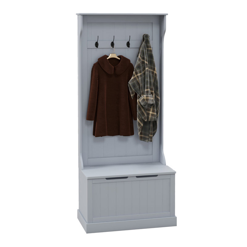 Hall Tree with Coat Rack, Storage and Sitting Bench, Gray