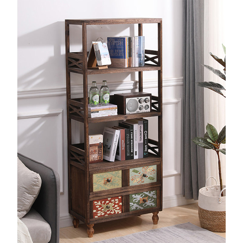 Bibliothèque étroite de style bohémien avec côtés en X