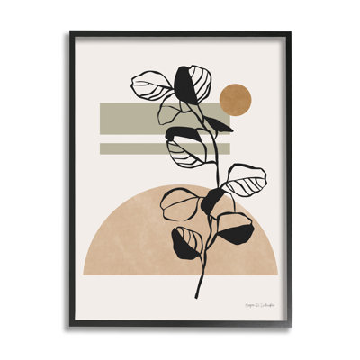 «Desert Sunrise», formes géométriques abstraites, plante botanique noire, estampe numérique, art texturé par Megan Gallagher