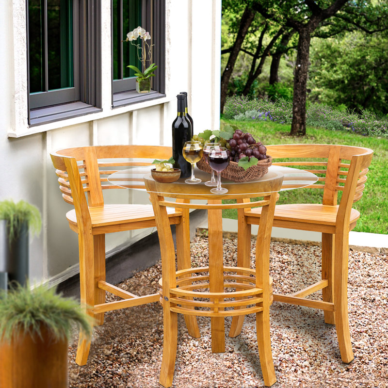 Velasquez 2 - Person Teak Wood Patio Dining Set with Round Table