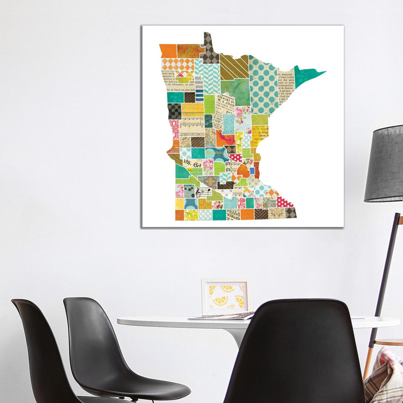 Minnesota Quilted Collage Map 1 Piece Wrapped Canvas Wall Art, 93.98 cm H x 93.98 cm W x 3.175 cm D
