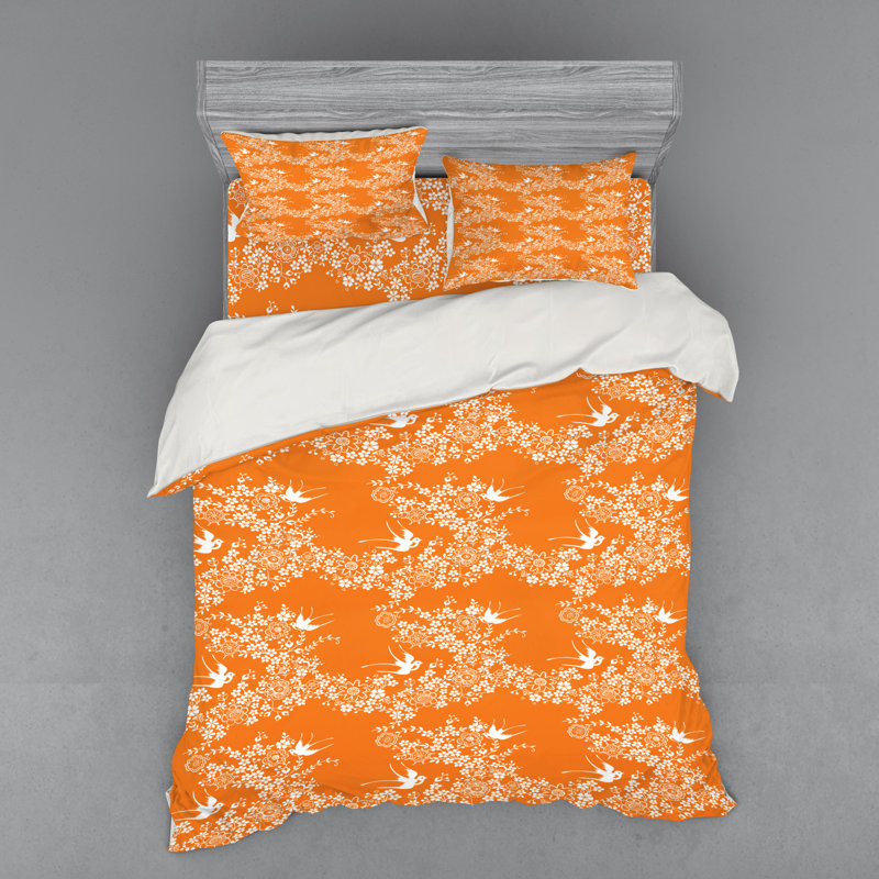 Ensemble de housse de couette orange / blanc en microfibre Farmhouse, Housse de couette grand + 3 pièces supplémentair