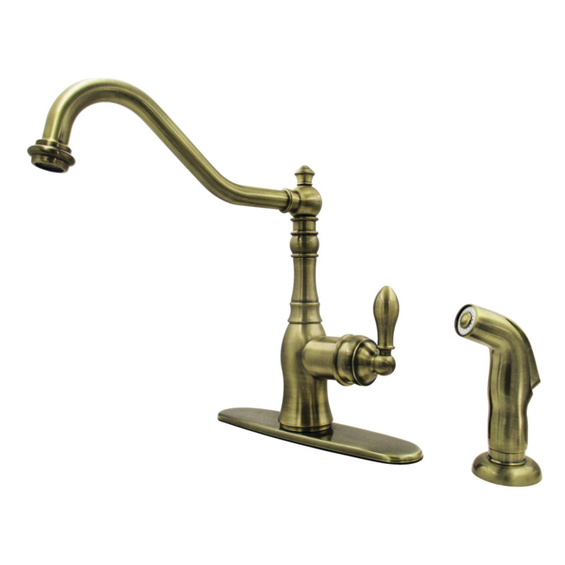 Kingston Brass American Classic Single-Handle Deck Mount Faucet, With Spray, Antique Brass