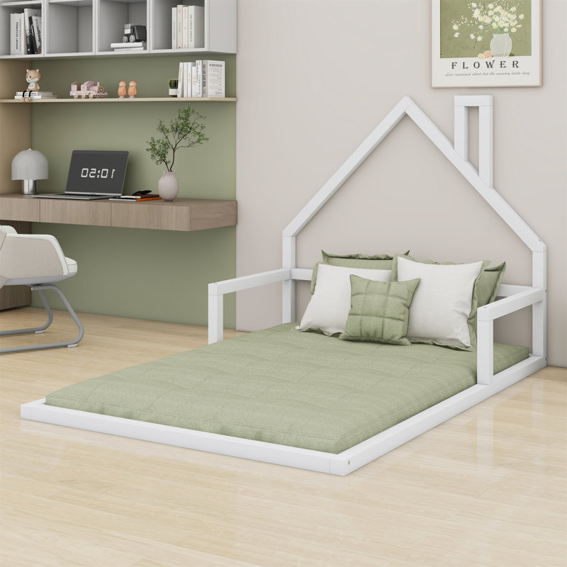 Floor Bed With House-Shaped Headboard, White