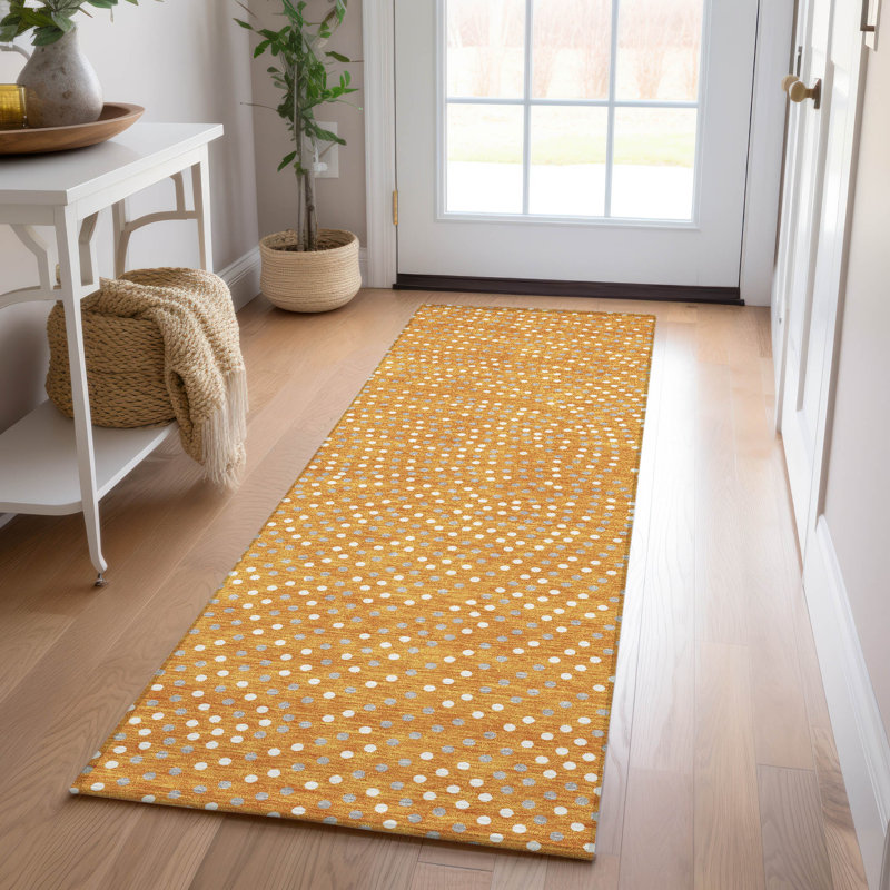 Orange 2'3" x 7'6" Washable Synthetic Runner Rug