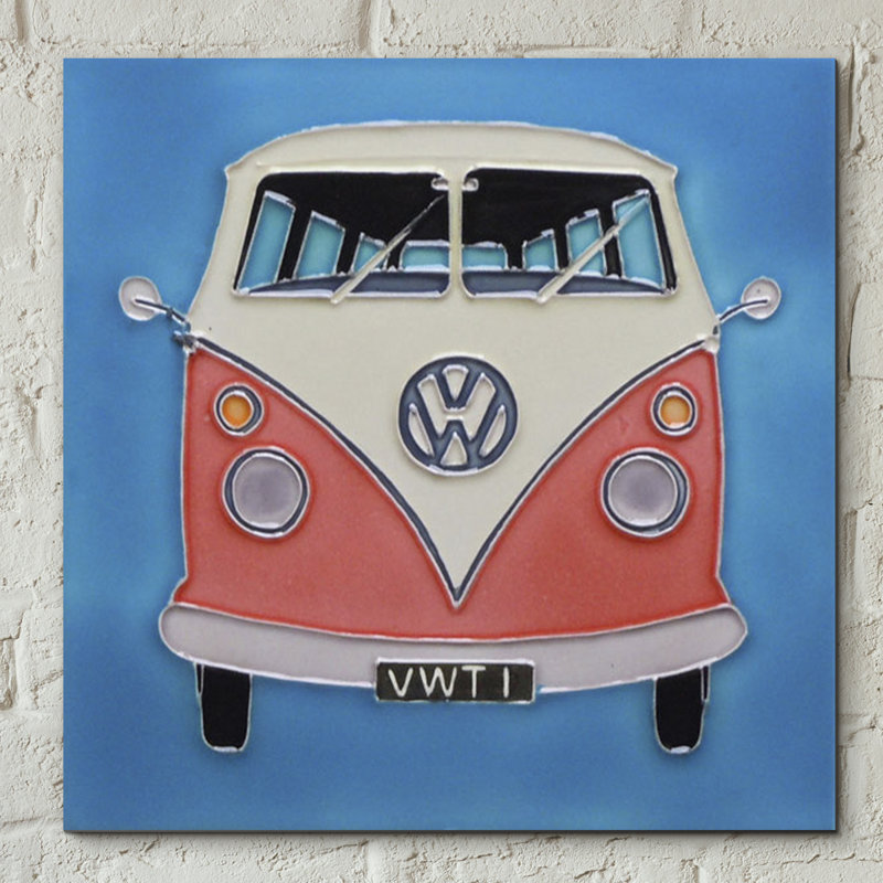 Handmade Transportation Wall Decor on Ceramic / Porcelain, Light Blue/Pink