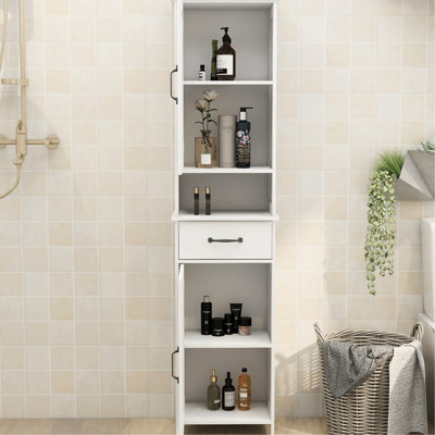 Slim Double Door Cabinet In White - Narrow Height With Painting Storage For Bathroom, Entryway, Bedroom Assembly Required Doors Slim, Scratch Resistance And Durability For Study