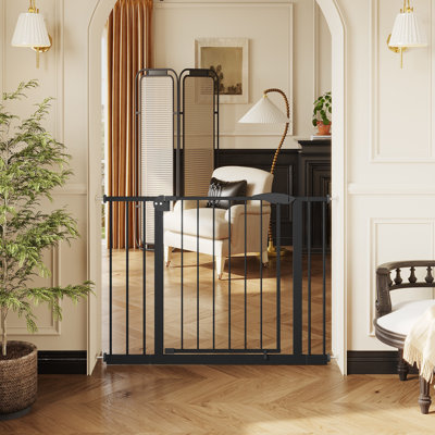 29.5-44.1" Wide Baby Gate for Stairs, Dog Gate Indoor for Doorways, No Drilling Pressure Mounted Pet Gates for Kids, Easy Walk Through Safety Gate