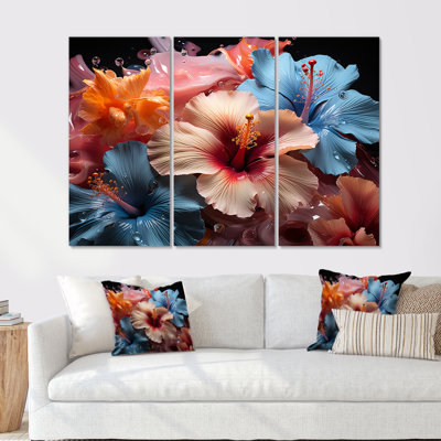 Hibiscus coloré moderne «I», ensemble d'art mural hibiscus