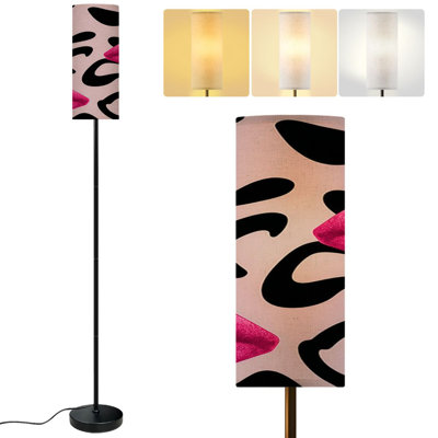  68.5" Standing Floor Lamp Leopard seamless abstract style hot pink Dimmable Metal Pole Lamp with Linen Lampshade LED Bulb Included