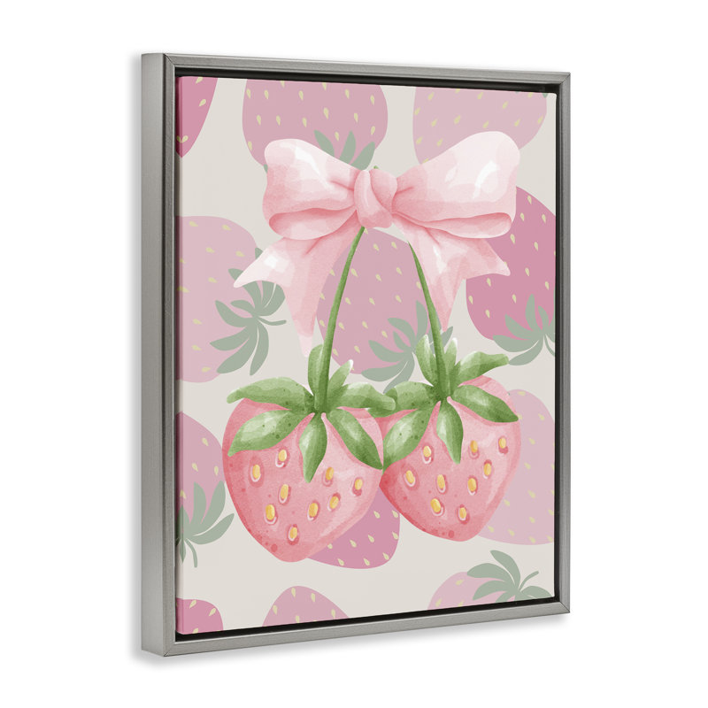 Cadre flottant Strawberry Shortcake Ribbon, design par Jesse Keith, H 21 po x l 17 po, Cadre flottant gris lustré