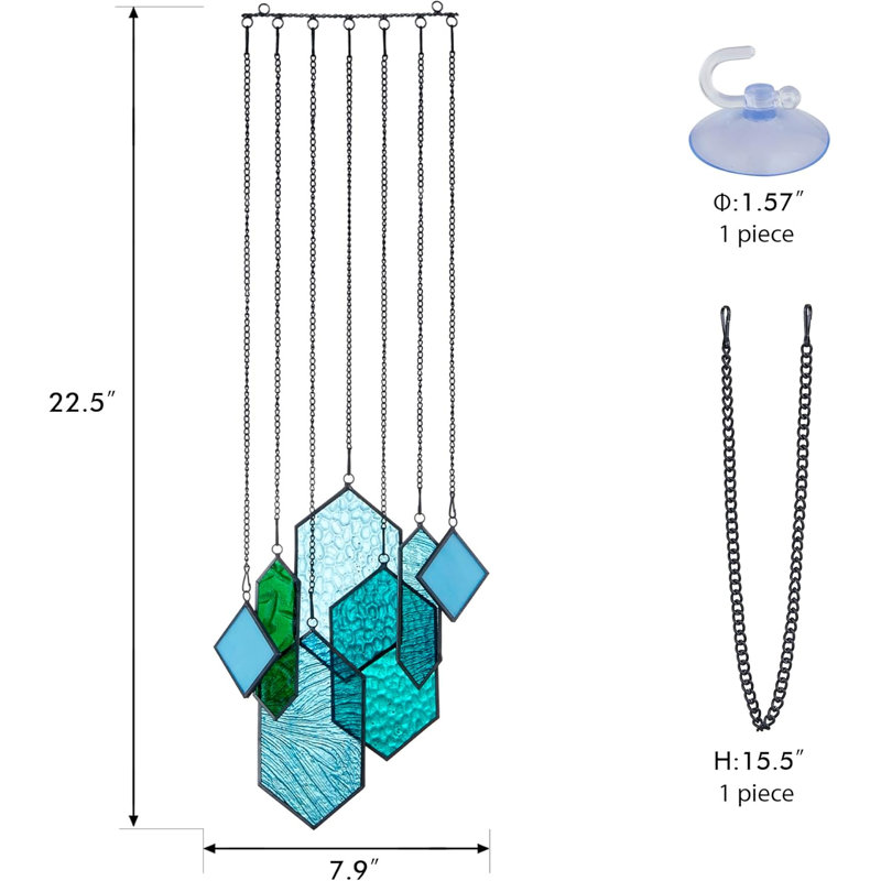 Vitrail suspendu, verre Suncatcher, bleu-vert
