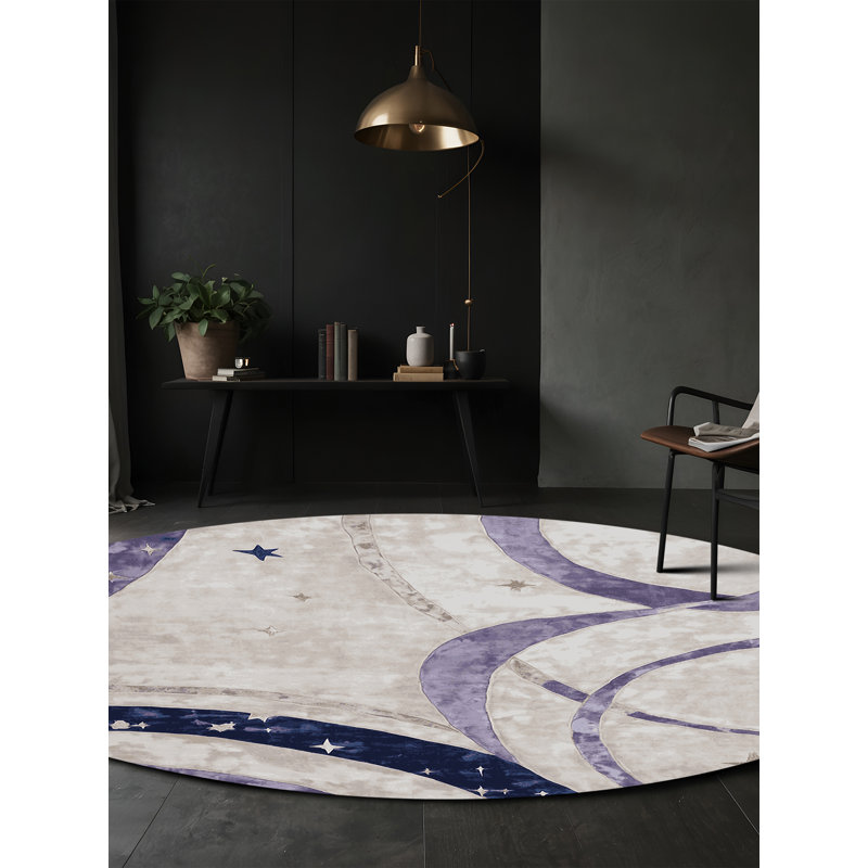 Tapis beige soyeux et moelleux, Rond 3 pi