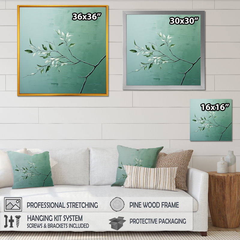 «Botanical Seafoam Solitude - Herbs», reproduction d'art sur toile, Cadre simple argenté, H 16 po x l 16 po x P 1 po