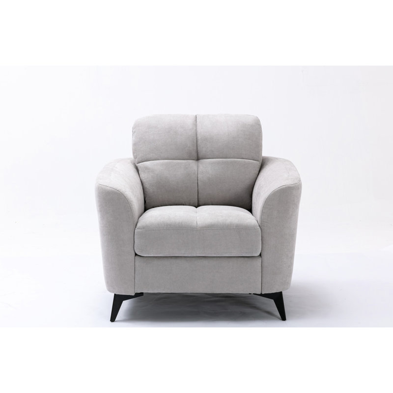 Chaise à coussin en tissu au design élégant gris de 39 po, profondeur d'assise de 21,5 po, ressorts ensachés, métal