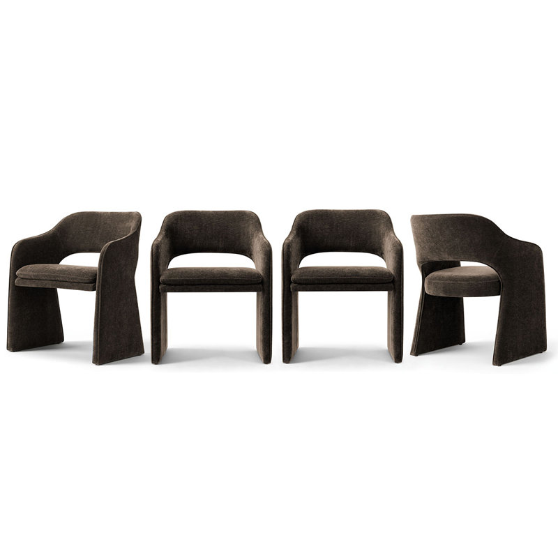 19" Seat Height Upholstered Chenille Dining Armchair, Chocolate Brown