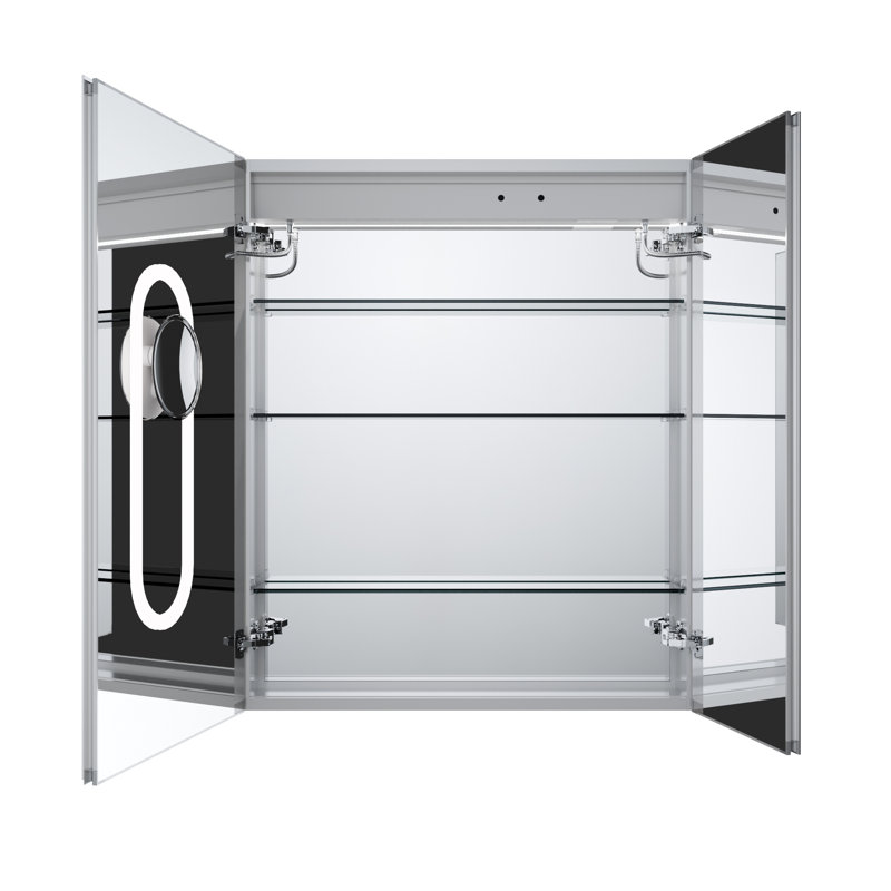 Rangement de salle de bain moderne intelligent en aluminium avec prise murale Gfci, miroir anti-buée et éclairage réglable pour les maisons de luxe