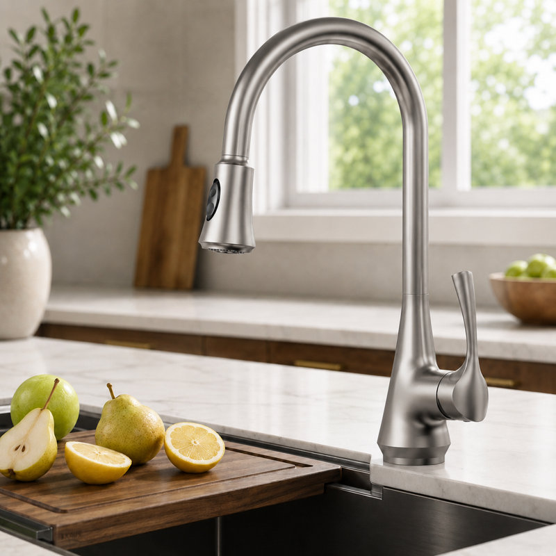 Robinet d'évier de cuisine extractible, robinet de cuisine à poignée simple, Acier inoxydable