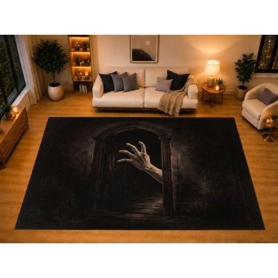 Tapis de style gothique de 6 pi 7 po x 9 pi 10 po «Ultra Light Poids» pour porte de chambre à coucher, envers antidérapant doux à poils courts, décor d'Halloween hanté brun noir