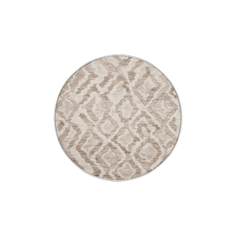 Machine Washable Beige Area Rug, Round 3'