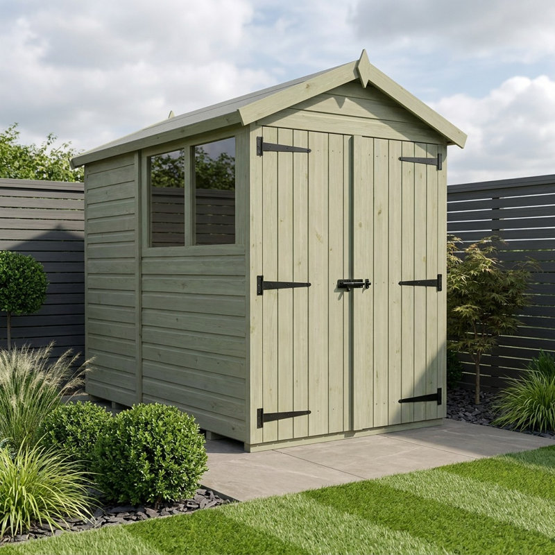 Total Sheds 4ft x 6ft Apex Garden Shed - Double Door - With Windows - Pressure Treated Timber - UK Manufactured