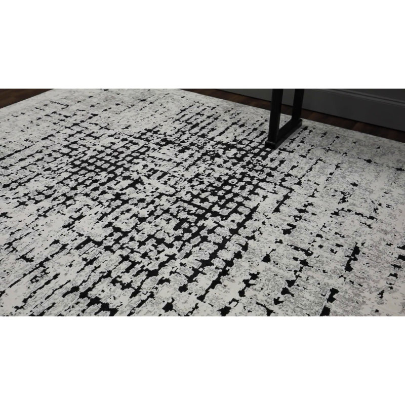 Ivory Flux Abstract Easy-Care Synthetic Rug, 2' x 3'