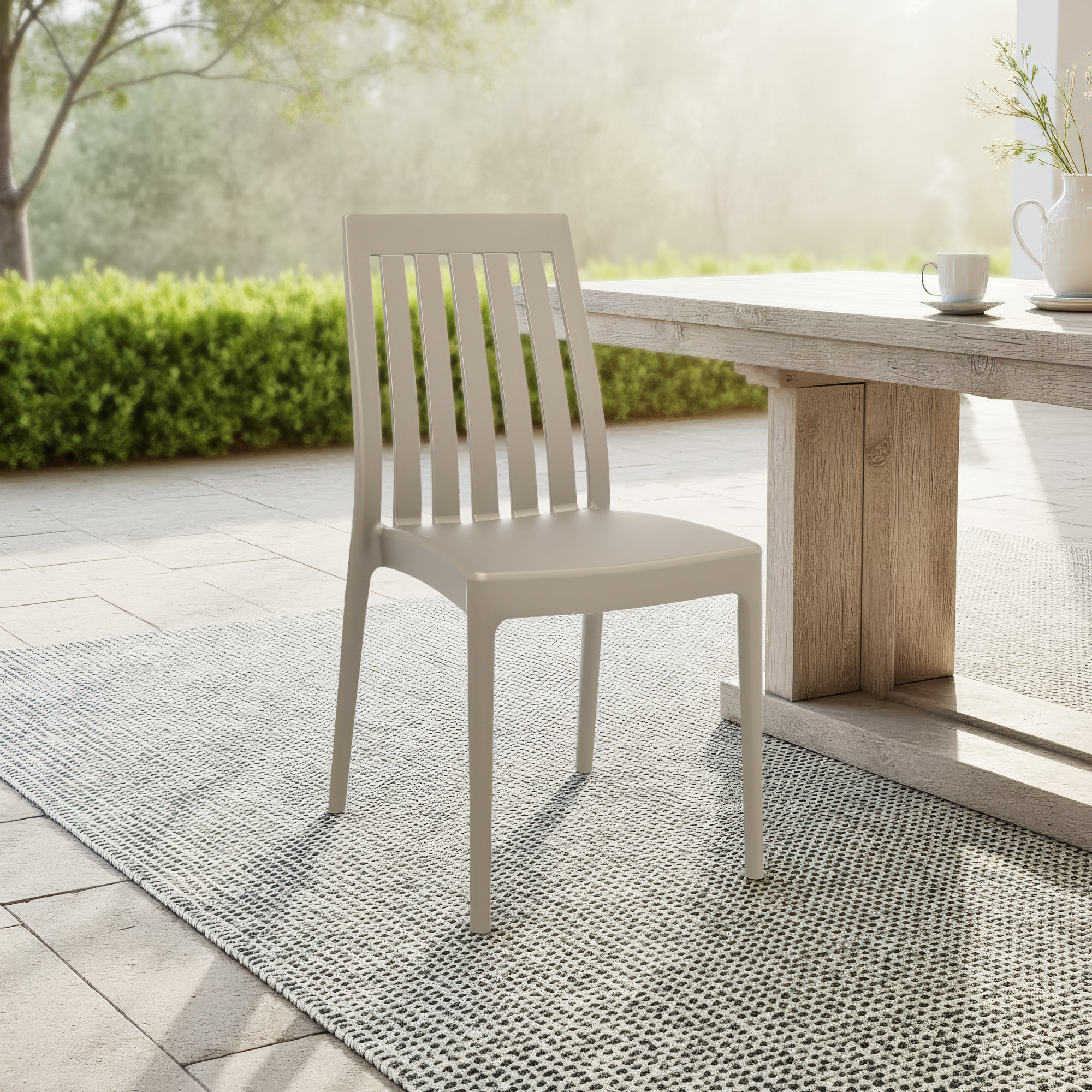 Kenno Anyfer Stacking Patio Dining Side Chair, Taupe