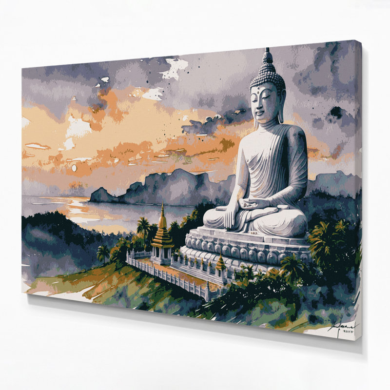 Art mural sur toile beige avec cités, villes, Thaïlande, H 11 po x l 14 po