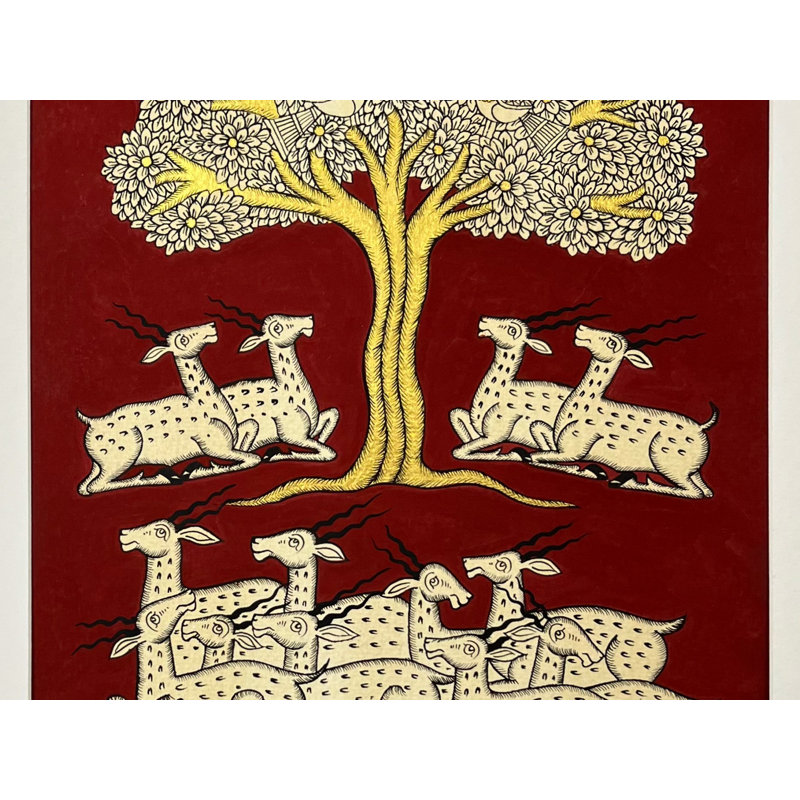 Antilopes autour de Kalpvriksh | Phad, peinture de Kalyan Joshi