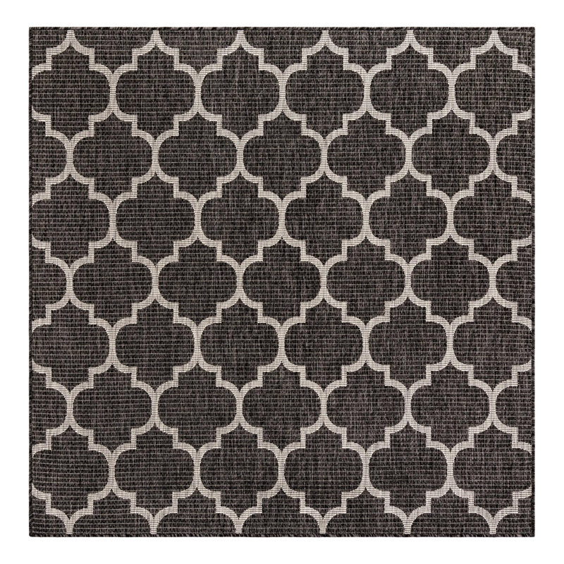 Bartman Geometric Black/Beige Indoor/Outdoor Area Rug, Square 6'1"