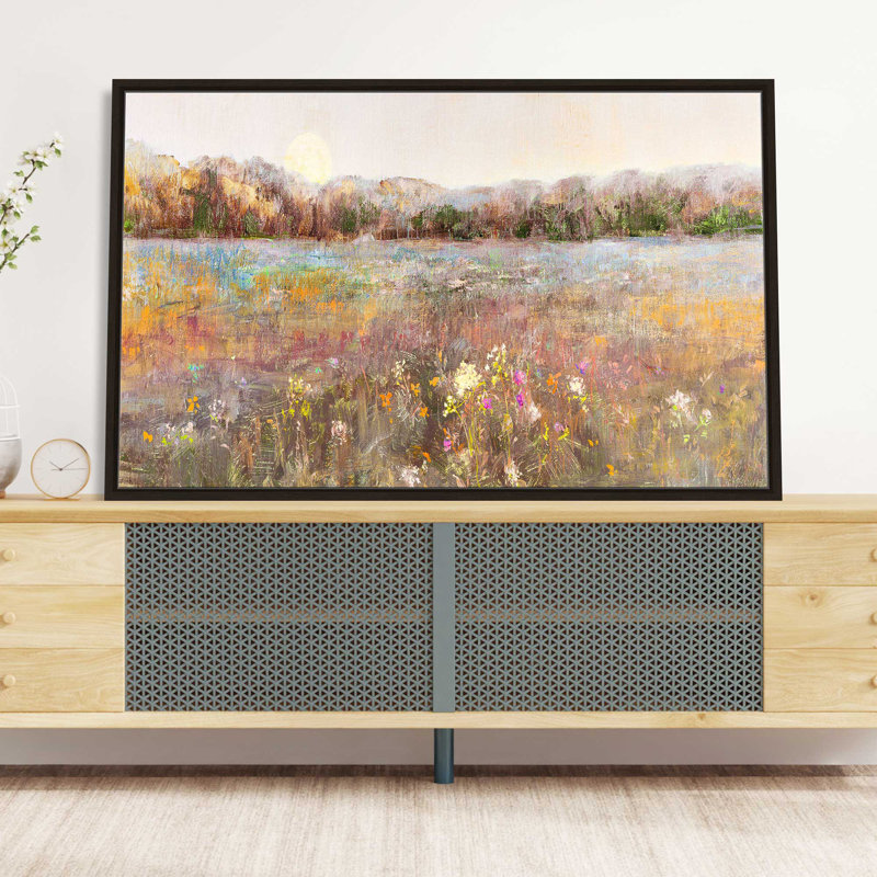 Meadow Moonrise par Katie Swatland - Peinture, L 43,5 po x H 27,5 po, Encadrement brun