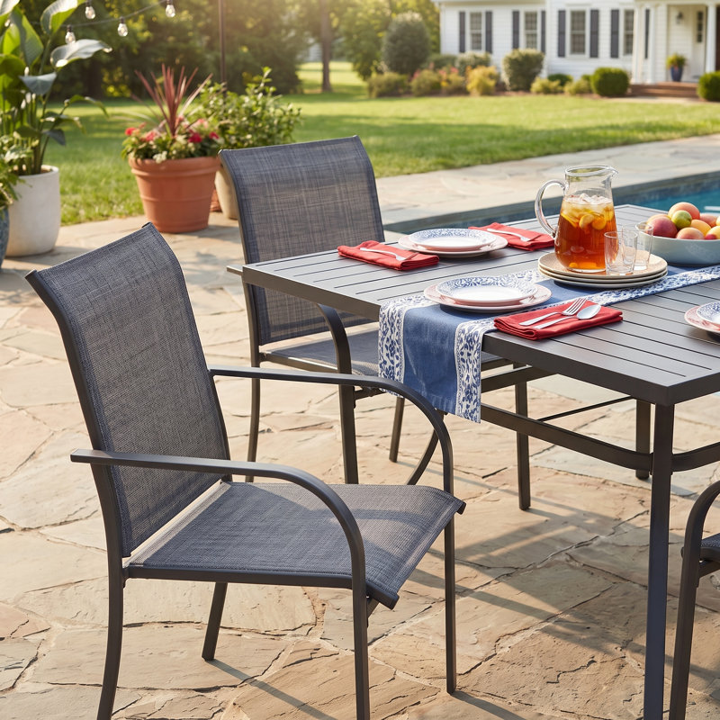 Erilas 8-Person Metal Patio Dining Set with Square Table, Black/Gray