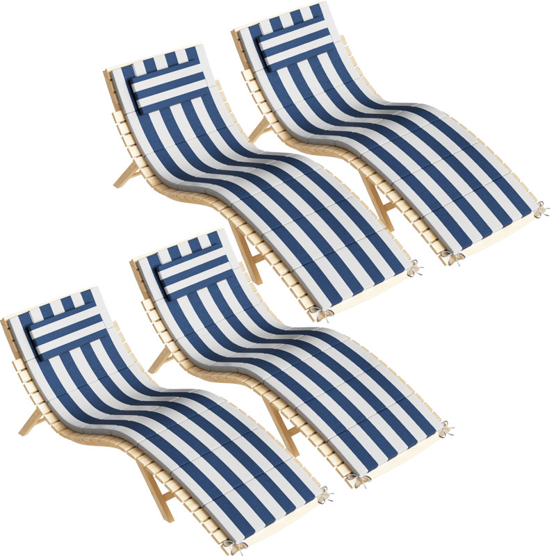 80''L X 26''W X 1.18''T Chaise Lounge Cushion Outdoor(Set Of 4), Blue and White Stripe