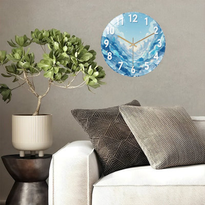 Clock Face Icy Mountains Art - 12'' Modern Glass Wall Clock