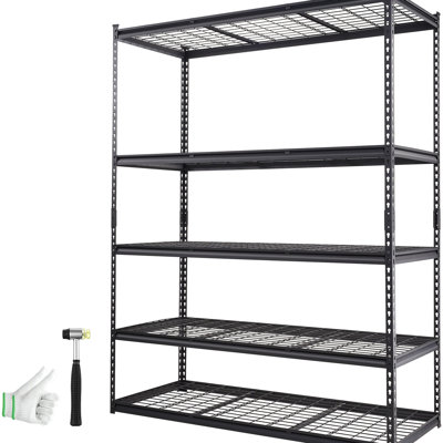 5 Adjustable Heavy Duty Storage Shelving Unit, 2000 Lbs Capacity Black Metal Wire Rack For Warehouse And Pantry Organizer Bathroom Laundry