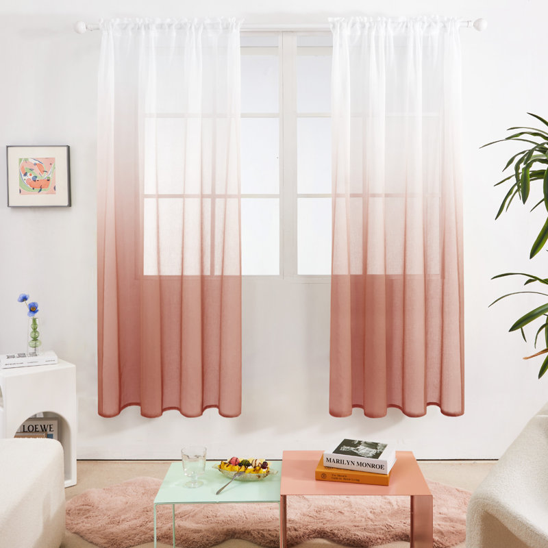 Zhejno Sheer Curtain Pair, 52" W x 72" L, Reddish Brown
