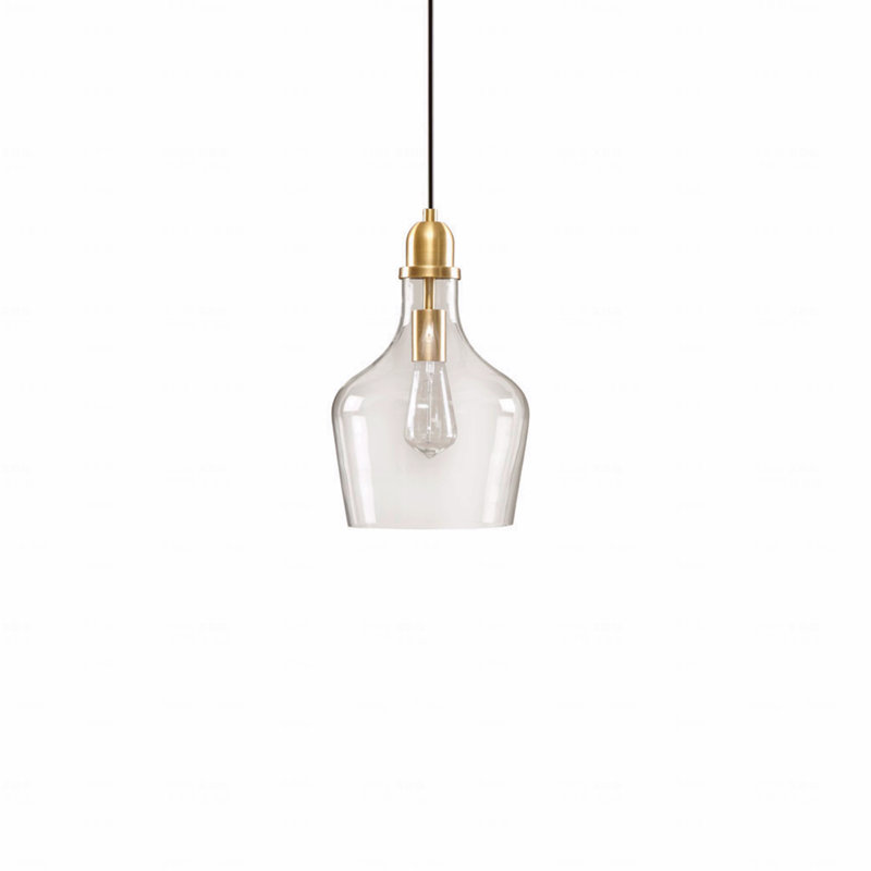 Bell Shaped Glass Pendant Light – Gold Metal Base, Clear Glass Shade, Adjustable Hanging Pendant