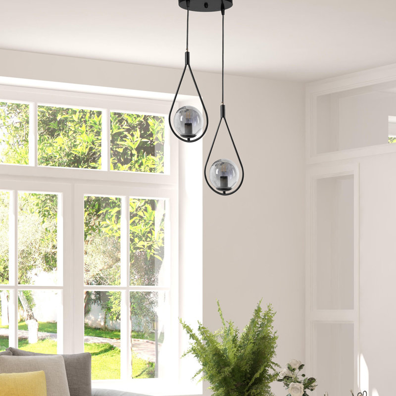 Luminaire suspendu en grappe 2 lumières Bascom, Noir, Fumée