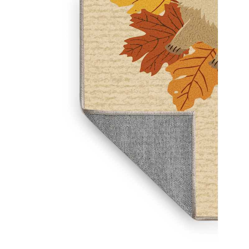 Tapis abstrait moderne et contemporain lavable à la machine Champlost Thanksgiving en beige - reliure beige, 3 X 5