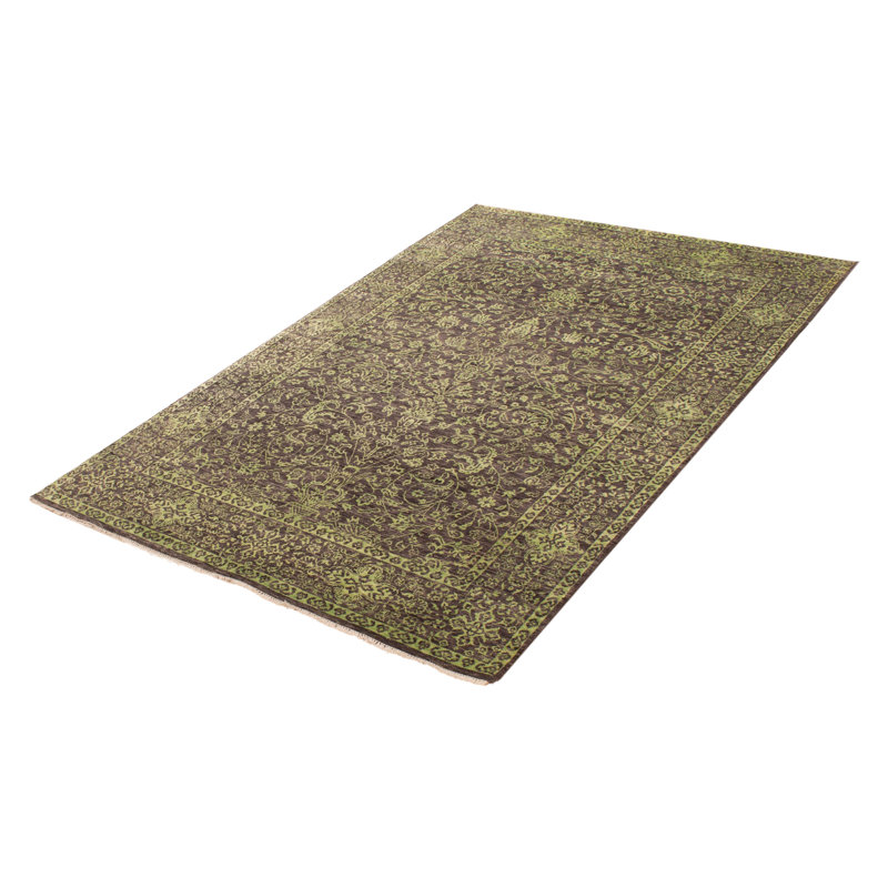 Tapis gris foncé noué à la main de conception unique 6 pi 0 po x 9 pi 0 po