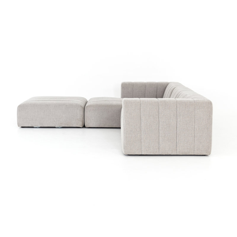 Langham Sectional with Ottoman, Neutral Sandstone Polyester, Left Hand Facing