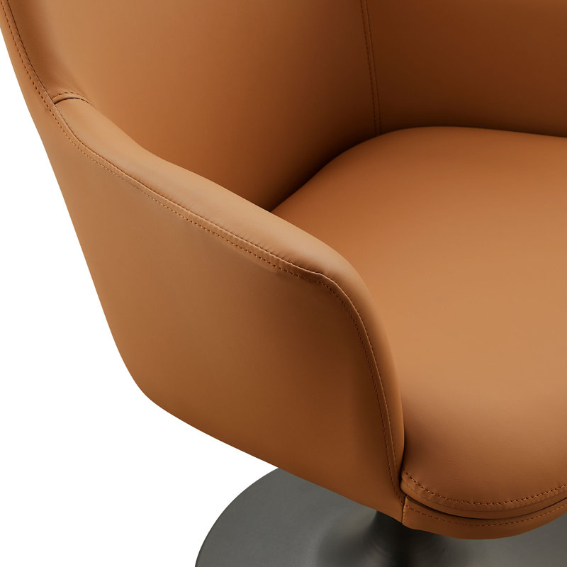 Fauteuil pivotant en cuir Lippa, Tanné, Noir, noir, noir, noir