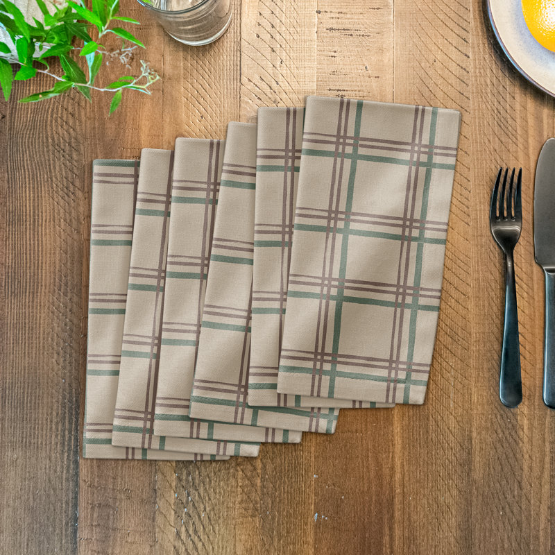 Nahia Cotton Twill Plaid Square Napkin, Brown